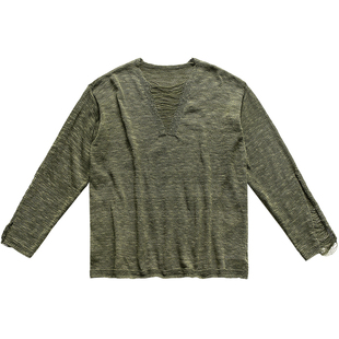 日系夜店破洞深V领毛衣男潮牌街头半透设计感针织衫痞帅潮流上衣