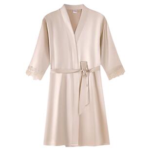 浪莎冰丝睡袍女夏季七分袖系带睡衣性感高级丝绸新婚伴娘晨袍浴袍