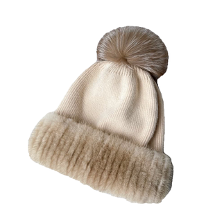 水貂毛帽子女日韩冬季狐狸毛球皮草帽百搭保暖护耳兔毛混纺针织帽