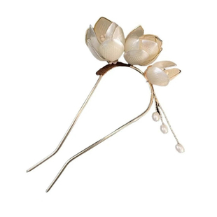 高级感玉兰花苞发簪新中式金属U型簪子温柔气质古风头饰汉服配饰