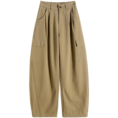 工装弯刀裤女冬加绒牛仔香蕉阔腿