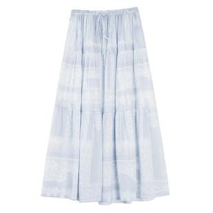 【自营】ELLE波嬉印花半身裙女2025夏款度假松紧腰气质a字裙长裙