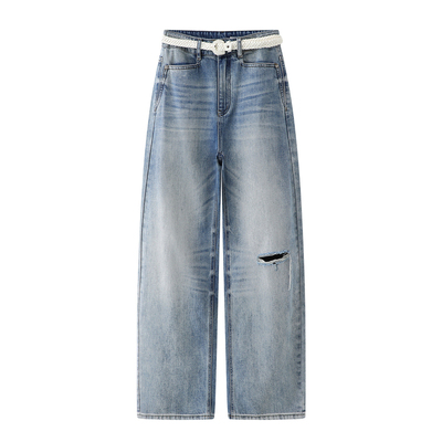 REVANYAYA芮范雅2026夏新款复古蓝调编织腰带牛仔裤女R31302067