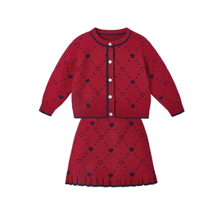 [抗菌远红外]女童套装宝宝秋冬红色两件套女大童保暖儿童衣服女孩