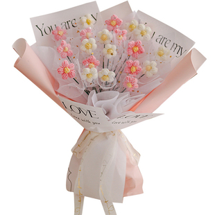 手工钩织泡芙花简约花束毛线花手钩花diy单支毛绒花成品闺蜜女友