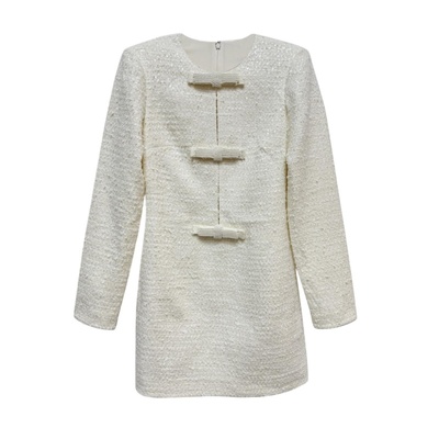 白色毛呢法式小香风连衣裙高级感