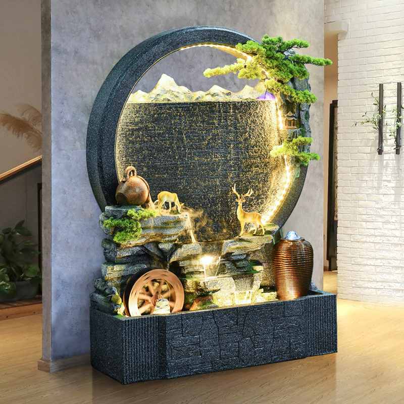 中式假山流水喷泉摆件办公室幕墙装饰玄关风水所大堂景观轮屏风会