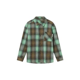 多多家男童衬衫春秋季2026新款儿童绿色格纹中大童春装外套衬衣潮