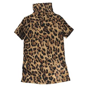 欧洲站2025初春新款高领针织短袖洋气t恤女上衣衫女装豹纹打底衫