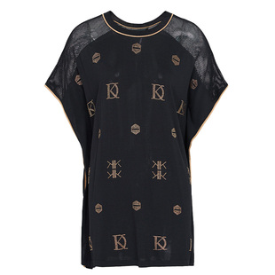 kodice秋冬新品女黑色圆领烫钻宽松针织衫短袖T恤上衣镂空时尚