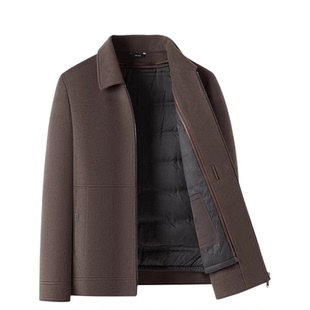 羊毛呢子外套男士短款翻领羽绒服内胆夹克2025新款高端双面呢大衣