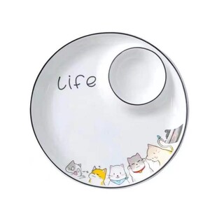 猫咪卡通圆形陶瓷装大号饺子盘碟薯条牛肉儿童网红虾盘带醋碟家用