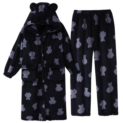 睡衣女士秋冬法兰绒睡袍两件套