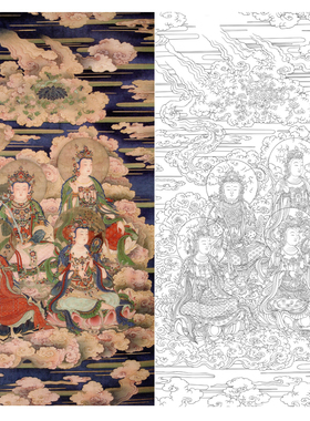 敦煌壁画工笔画八大菩萨坐像