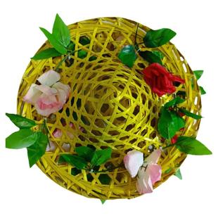 舞蹈斗笠帽子儿童舞台跳舞竹编花朵草帽成人跳广场舞道具傣族竹帽