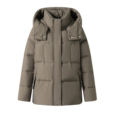 雅鹿短款加厚白鸭绒连帽羽绒服