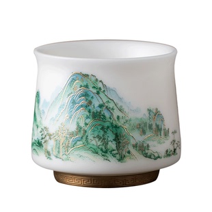 徐建勇文创富春山居图羊脂玉瓷主人杯冰种小茶杯高档个人专用送礼