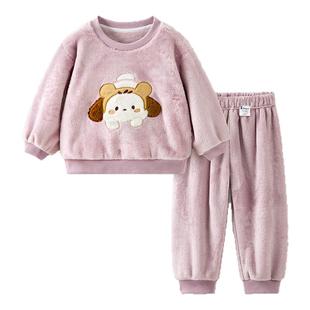 童泰宝宝套装秋冬季儿童内衣男童双面绒上衣裤子睡衣女童家居服