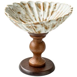 小悠家〖艺术感水果盘〗高脚花朵零食托盘甜品台侘寂风摆件茶点盘