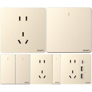 正泰开关插座家用香槟金86型暗装带5五孔电源插座面板多孔 开关6C