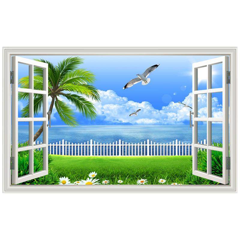 仿真假窗墙贴墙画贴画壁画贴纸自粘海景风景画卧室客厅装饰画挂画