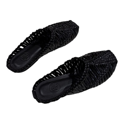 真皮编织平底半拖外穿包头拖鞋女