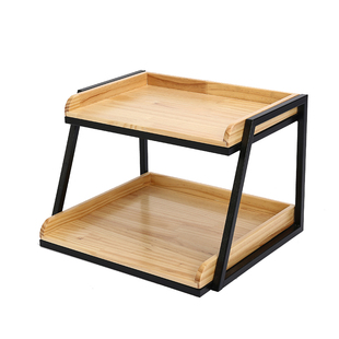 上谦两层松木铁架蛋糕面包房超市生鲜水果干果置物架商业终端陈设