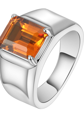 天然黄水晶宝石戒指925纯银镶嵌