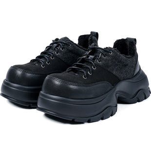 littlegood日系厚底棉鞋女新款加绒厚底百搭小皮鞋学院风