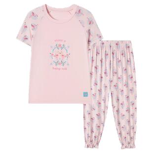 SCHIESSER舒雅女童中大童莫代尔火烈鸟印花七分裤睡衣家居服套装
