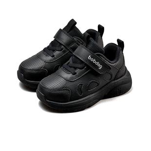 巴布豆童鞋男童运动鞋春季新款宝宝学步鞋皮面校园黑色女童鞋子