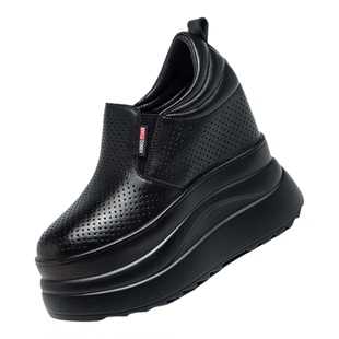 圣恩熙2026春夏新款内增高小白鞋真皮透气松糕鞋女13cm镂空乐福鞋