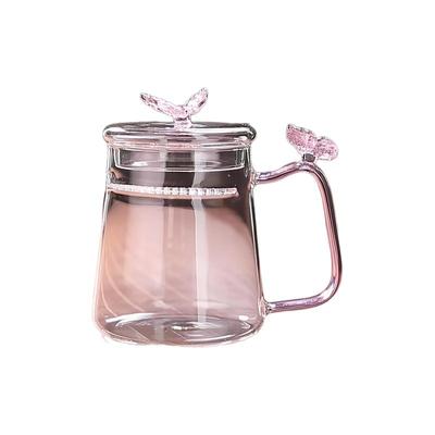 新款带盖月牙杯高颜值杯漏一体简约过滤泡茶杯绿柄耐热玻璃花茶杯