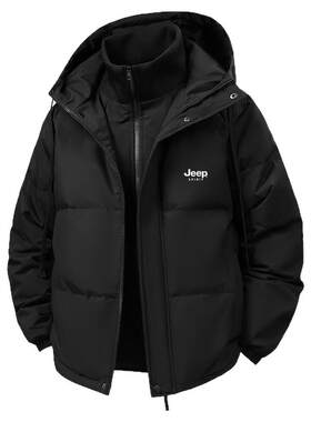 Jeep吉普冬季连帽羽绒服男黑色
