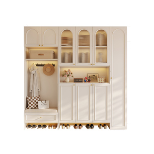 国补定制橡木鞋柜家用门口柜子一体靠墙收纳柜全实木入户玄关柜子