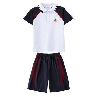 清江外国语校服t恤英伦风中小学生藏青夏季短袖短裤运动套装