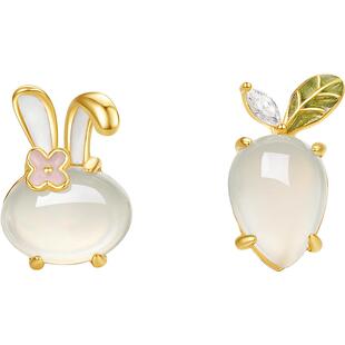 周六福乖乖兔萝卜钉女耳钉黄金色S925银耳饰送女友本命年礼物