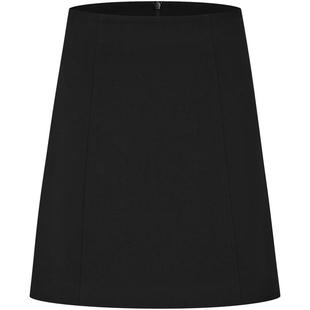 曼德诗黑色高腰半身裙2025秋季新品纯色弹力A字短裙