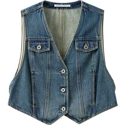 【播奥莱】播商场同款复古宽松时髦牛仔马甲女25夏BDS2MD2676