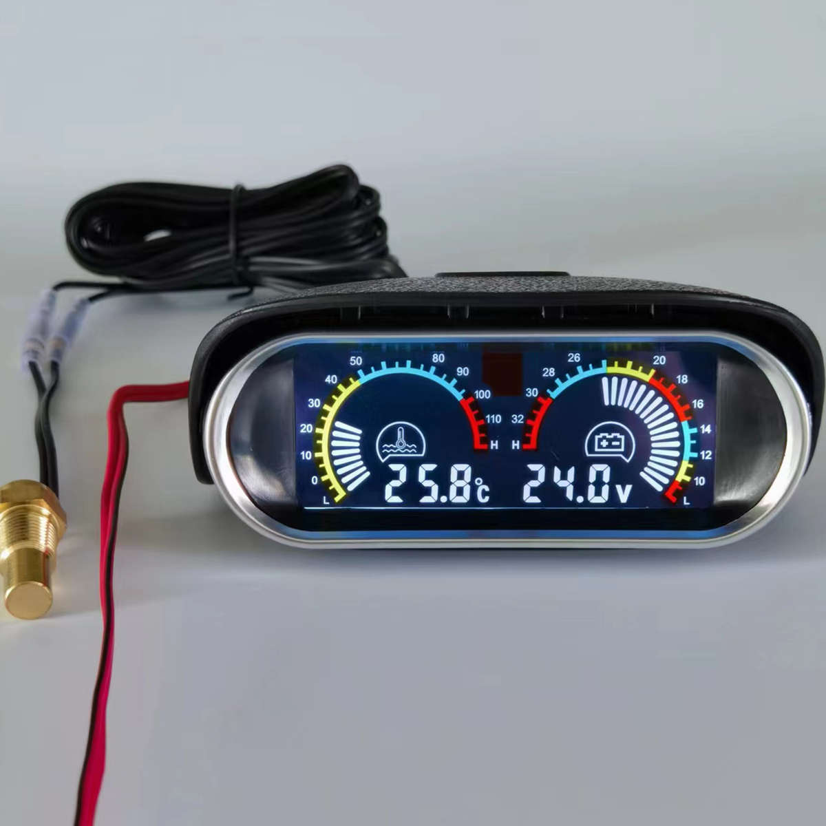 数显水温电压表汽车货车挖机改装水温表卧式数字组合表12V24V通用