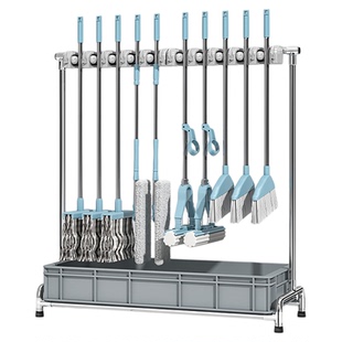 带轮移动拖把架放扫把置物架不锈钢商用落地收纳清洁卫生工具架子