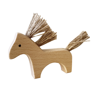 北欧同步儿童家居装饰实木榉木小木马桌面装饰摆件