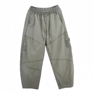 末班车春款2026男大童日系原宿风弯刀裤青少年宽松潮流棉布休闲裤