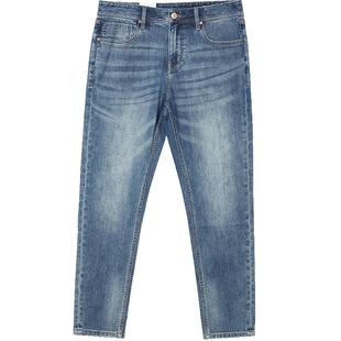 901杰克琼斯男装秋季修身猫须水洗牛仔裤男弹力中蓝长裤子男款