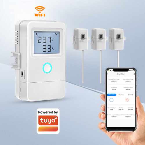 新款涂鸦WIFI智能3路电表互感器LCD显示1路16A通断器超温安全报警