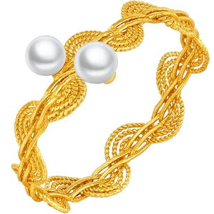 潮宏基花丝云起足金珍珠戒指黄金指环非遗送女友礼物高级感轻奢L