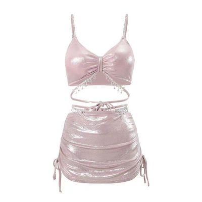 【仙女一滴泪】仙气闪亮高级分体三件套泳衣比基尼吊带度假泳装女