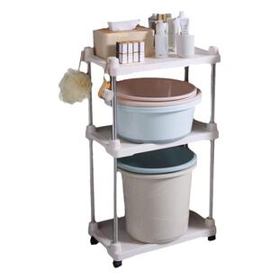 浴室置物架卫生间不锈钢管脸盆架子落地式洗衣机收纳塑料多层带轮