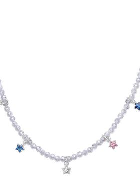 周六福项链女彩色小星星链坠S925银小众节日礼物送女友