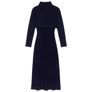 季末6折Maje商场同款2025秋冬款女装法式蓝色收腰针织连衣裙套装